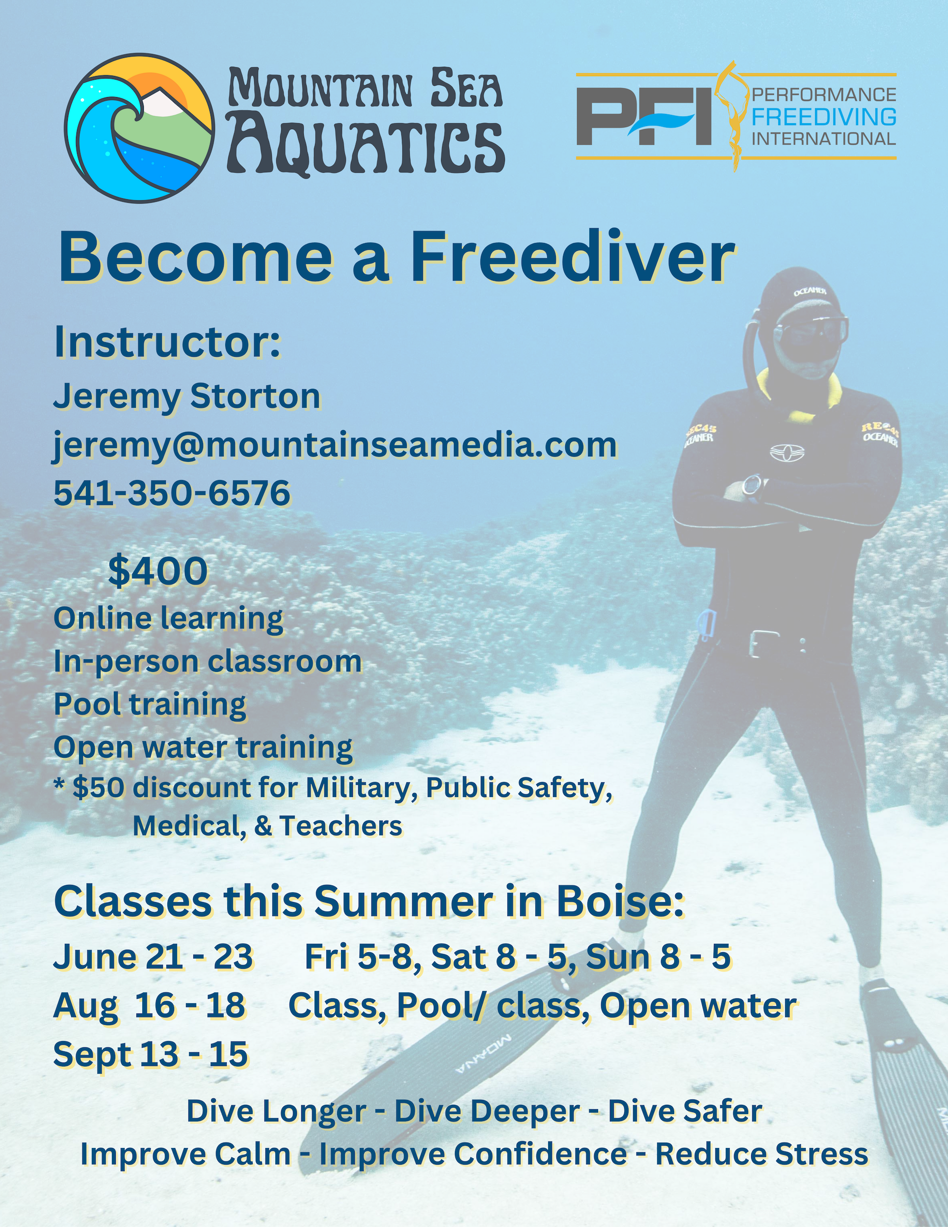Freediving Classes for Boise, Summer 2024